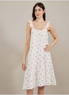 Styli Cherry Print Ruffled Trim Cotton Slip Dress  - Image 2
