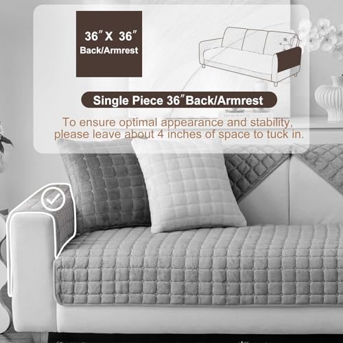 Aucrovee Velvet Washable Couch Cover for Pets Dogs, Non Slip Sectional Sofa Covers for 3 Cushion Couch Sofa L Sharped Sofa Arm Slipcover, Furniture Protector Covers(1 PCS 36"x36" Dark Grey) - Image 2