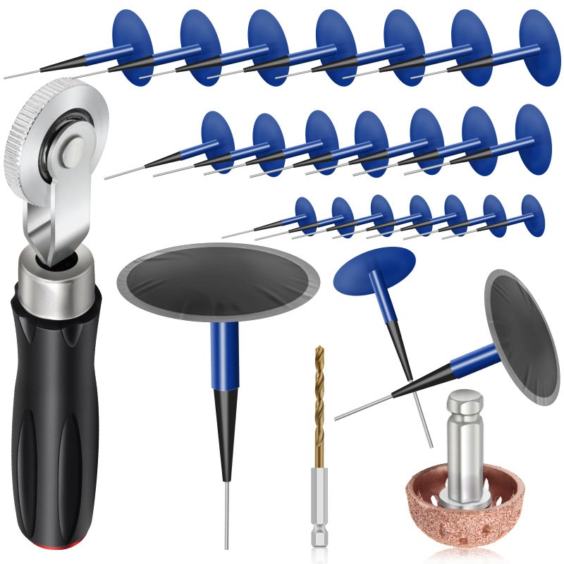 Anglekai 243PCS Tire Patch Kit 24PCS Tire Repair Patch Plug Tool 3646 60 mm Patch Roller ToolRepair Buffing WheelHex Shank Drill Bit - Image 3