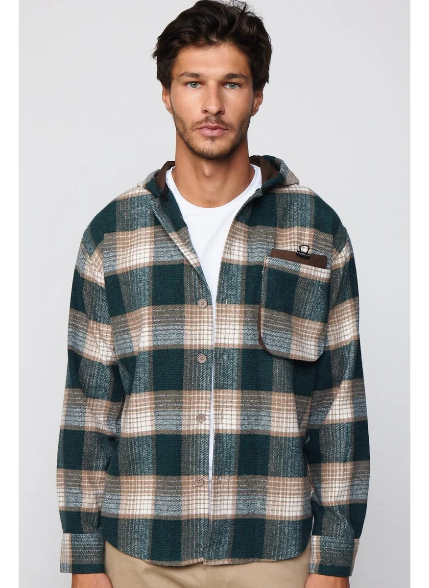 تودورس Relax Fit Casual Cut Single Pocket Hooded Plaid Lumberjack Men's Shirt