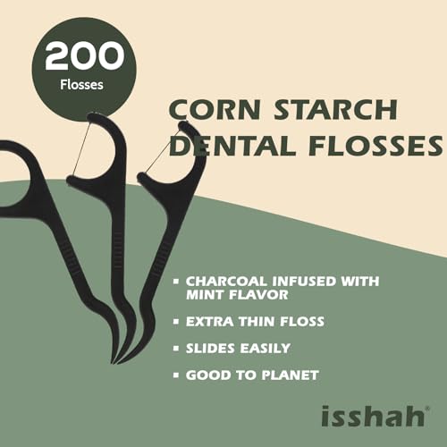 Isshah Natural Dental Floss Picks - 200 Count - PETA Approved, BPA Free, Vegan, Sustainable, Eco Friendly, Natural Dental Flossers by Isshah (Charcoal) - Image 2