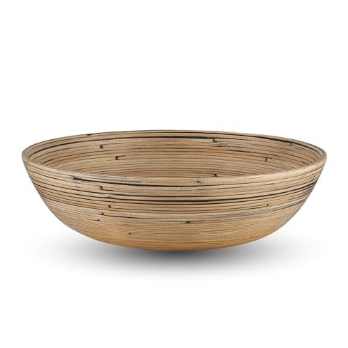 LEXA 12" Handmade Bamboo Salad Bowl – 130 oz Large Wooden Fruit Bowl for Kitchen Counter, Black Bamboo - Image 1