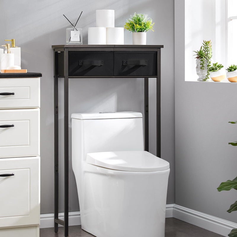 MOHOPE 2-Tier Over The Toilet Storage with 2 Fabric Drawers, Freestanding Above The Toilet Storage Cabinet, Space Saver Metal Over Toilet Bathroom Organizer Shelf for Small Space, Black - Image 2