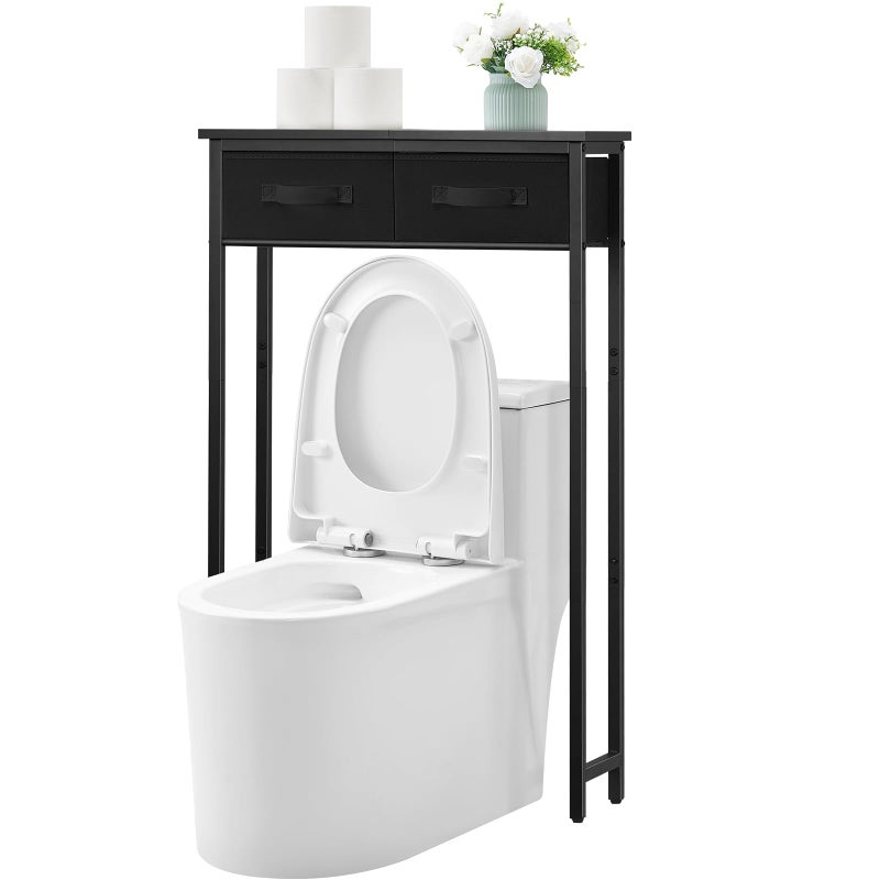 MOHOPE 2-Tier Over The Toilet Storage with 2 Fabric Drawers, Freestanding Above The Toilet Storage Cabinet, Space Saver Metal Over Toilet Bathroom Organizer Shelf for Small Space, Black - Image 1