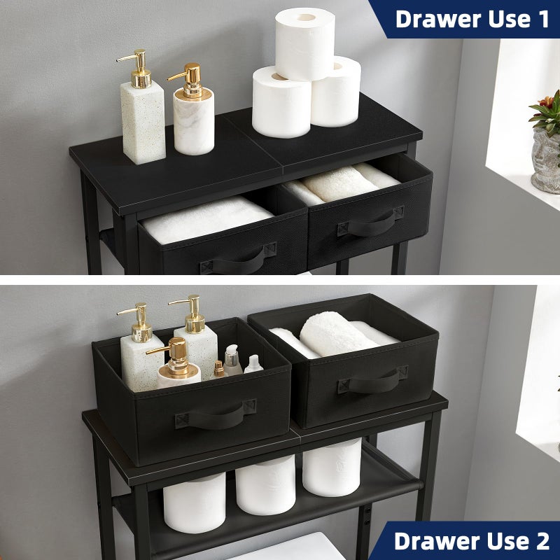 MOHOPE 2-Tier Over The Toilet Storage with 2 Fabric Drawers, Freestanding Above The Toilet Storage Cabinet, Space Saver Metal Over Toilet Bathroom Organizer Shelf for Small Space, Black - Image 4