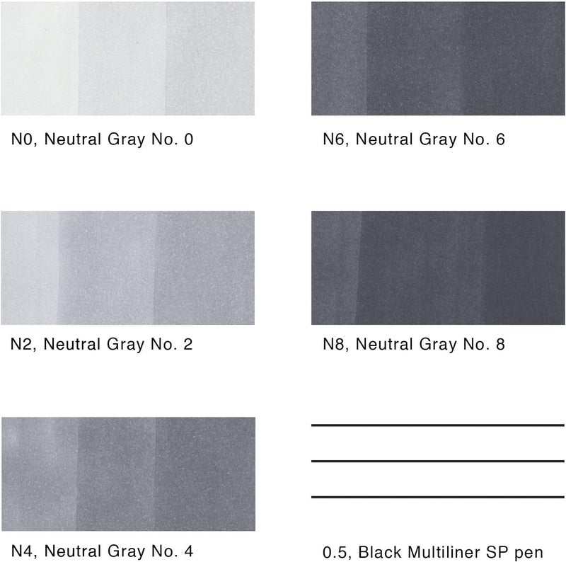 Copic Sketch Markers Set - 6 Piece Sketching Grays with Multiliner Pen - Image 2