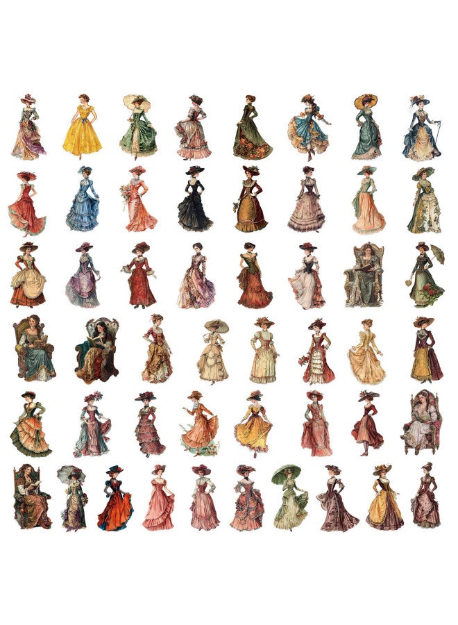50 Retro European Women's Clothing Stickers Pet Material Decorative Thermos Cup Skateboard Hand Account Waterproof Stickers