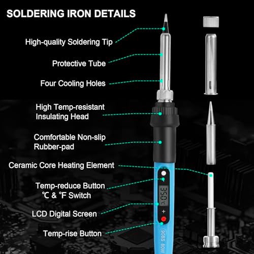 FEITA Electric Soldering Iron Kit with 80W LCD Digital Adjustable Temperature Soldering-iron, 5 Soldering Tips, Rosin Flux, Solder Wires & Stand, Electrical Soldering Kit for Electronics - Image 2