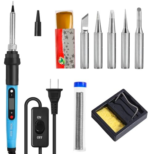 FEITA Electric Soldering Iron Kit with 80W LCD Digital Adjustable Temperature Soldering-iron, 5 Soldering Tips, Rosin Flux, Solder Wires & Stand, Electrical Soldering Kit for Electronics - Image 1