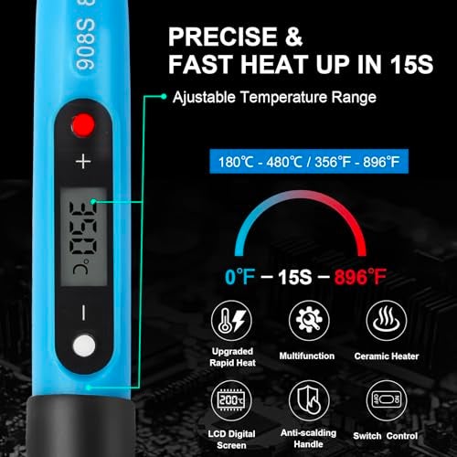 FEITA Electric Soldering Iron Kit with 80W LCD Digital Adjustable Temperature Soldering-iron, 5 Soldering Tips, Rosin Flux, Solder Wires & Stand, Electrical Soldering Kit for Electronics - Image 3