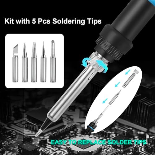 FEITA Electric Soldering Iron Kit with 80W LCD Digital Adjustable Temperature Soldering-iron, 5 Soldering Tips, Rosin Flux, Solder Wires & Stand, Electrical Soldering Kit for Electronics - Image 5