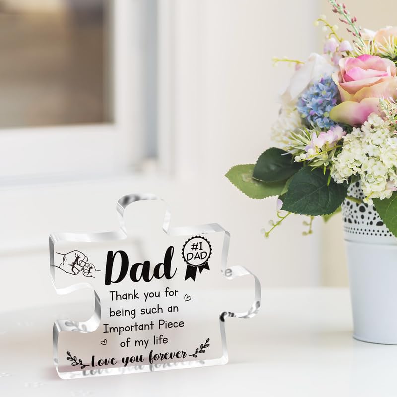 Buioata Gifts for Dad - Delicate Dad Birthday Gifts from Daughter Son - Engraved Acrylic Block Puzzle Piece Decorations 3.9 x 3.3 inch - Fathers Day Thanksgiving Birthday Gifts for Dad  Ideas - Image 5