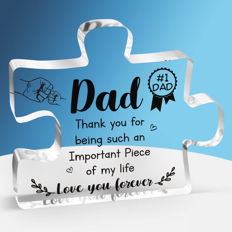 Buioata Gifts for Dad - Delicate Dad Birthday Gifts from Daughter Son - Engraved Acrylic Block Puzzle Piece Decorations 3.9 x 3.3 inch - Fathers Day Thanksgiving Birthday Gifts for Dad  Ideas - Image 1