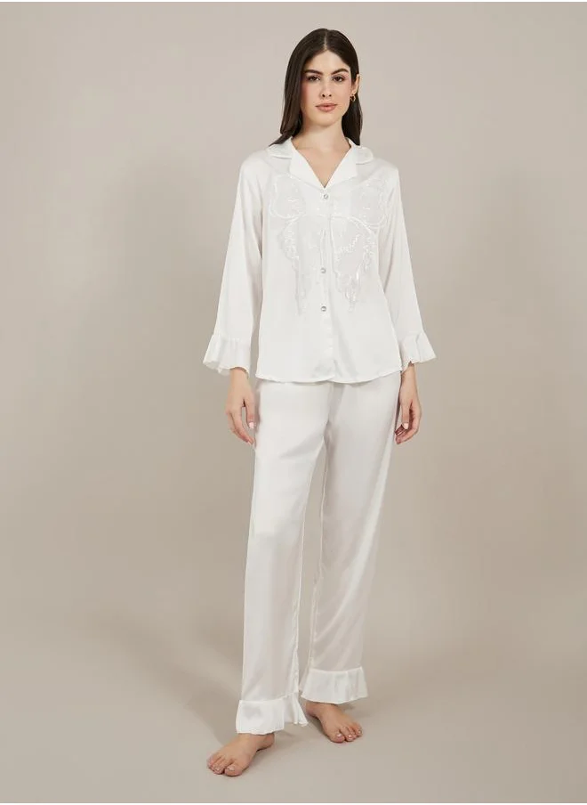 ستايلي Styli Satin Butterfly Print Long Sleeve Pajama Set
