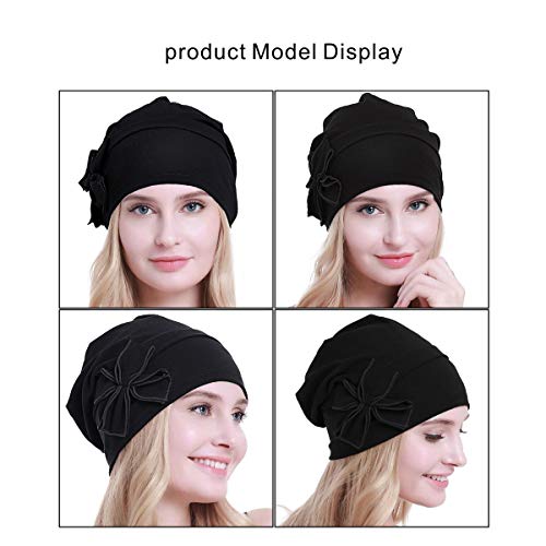 osvyo Cotton Chemo Turbans Headwear Beanie Hat Cap for Women Cancer Patient Hairloss Black - Image 2