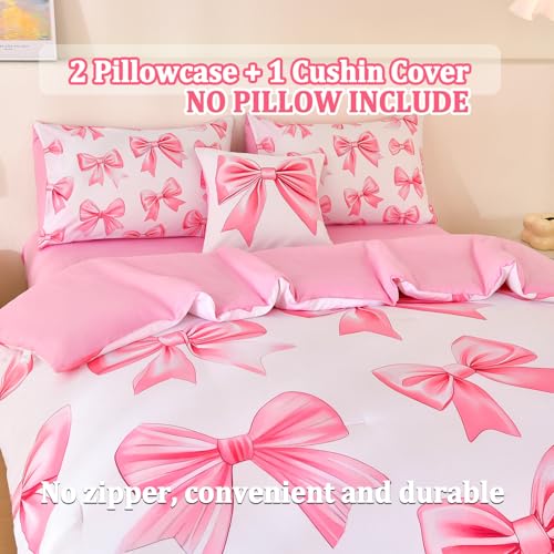 Tasselily 6 Pcs Bed in A Bag Full Comforter Set for Girls,Pink Bow Bedding,Bow Comforter Sets with Sheets for Kids - Image 5