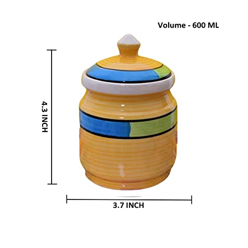 Kunhar Ceramic Jars (600ML) – Handcrafted Multipurpose Barni with Lid for Pickle, Chutney, Spices, Salt, Sugar – Kitchen Storage Containers, Yellow - Image 3