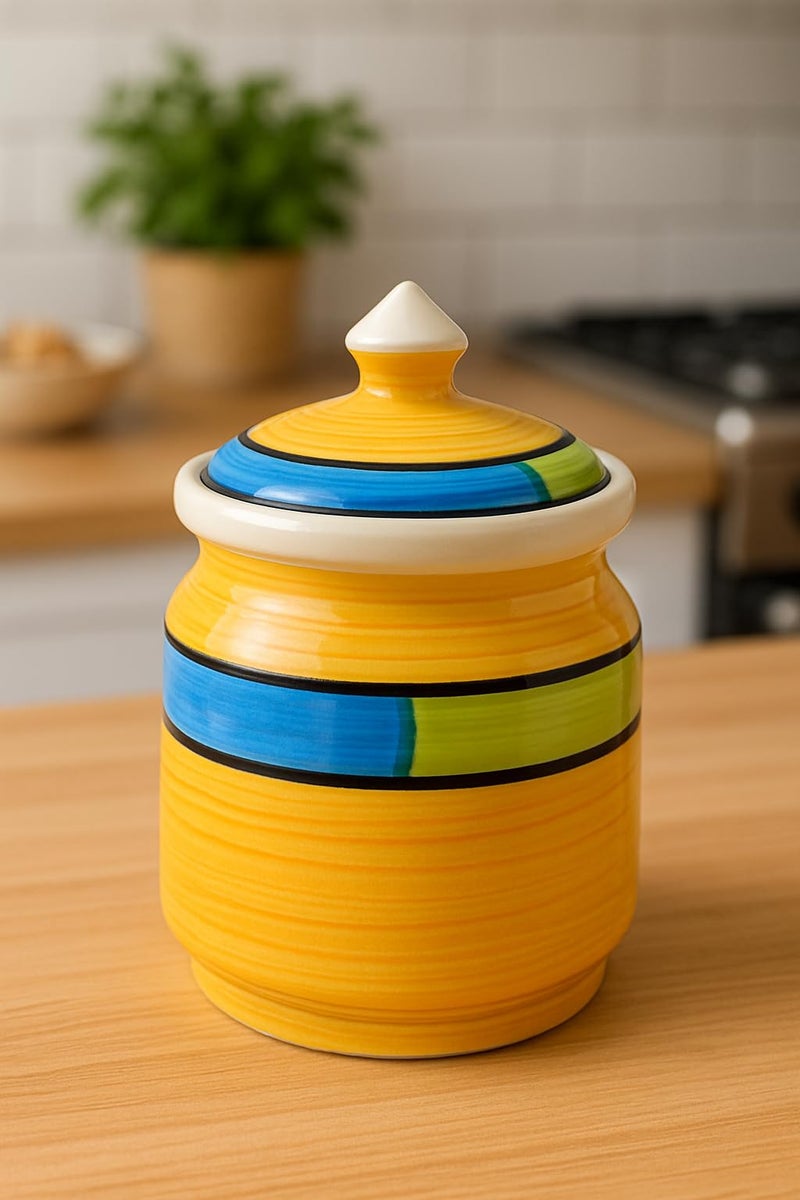 Kunhar Ceramic Jars (600ML) – Handcrafted Multipurpose Barni with Lid for Pickle, Chutney, Spices, Salt, Sugar – Kitchen Storage Containers, Yellow - Image 5