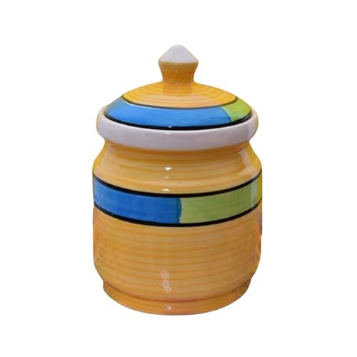 Kunhar Ceramic Jars (600ML) – Handcrafted Multipurpose Barni with Lid for Pickle, Chutney, Spices, Salt, Sugar – Kitchen Storage Containers, Yellow - Image 4