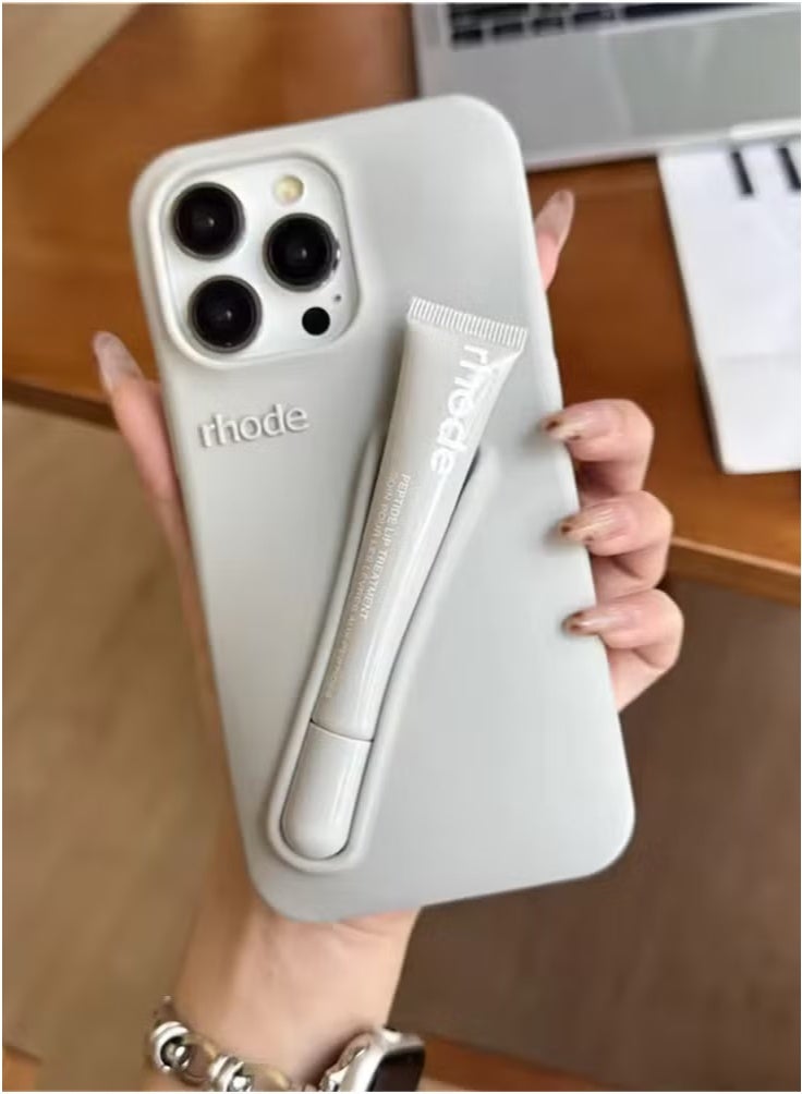 rhode iPhone 16 Pro Max Silicone Case Lip Holder for Cell Phone, Lip Gloss Adhesive Sleeve for Phone, Lip Holder Stick-on Phone Case, Back Stick On Holder for iPhone Phones (Grey) - Image 2