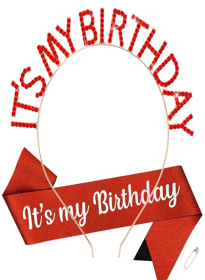 BAHABY It's My Birthday Princess Sash Set - Red Headband, Tiara & Accessories for Women Girls Happy Party - Image 1