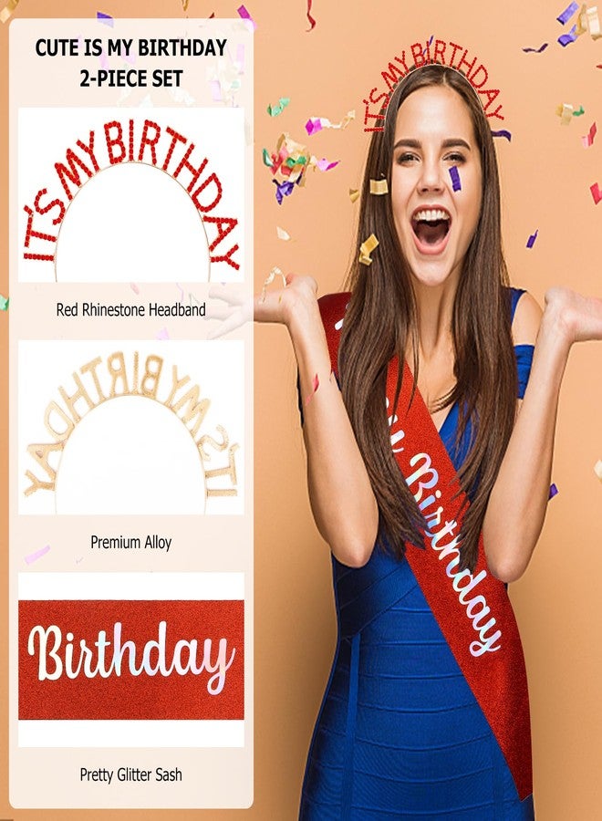 BAHABY It's My Birthday Princess Sash Set - Red Headband, Tiara & Accessories for Women Girls Happy Party - Image 5