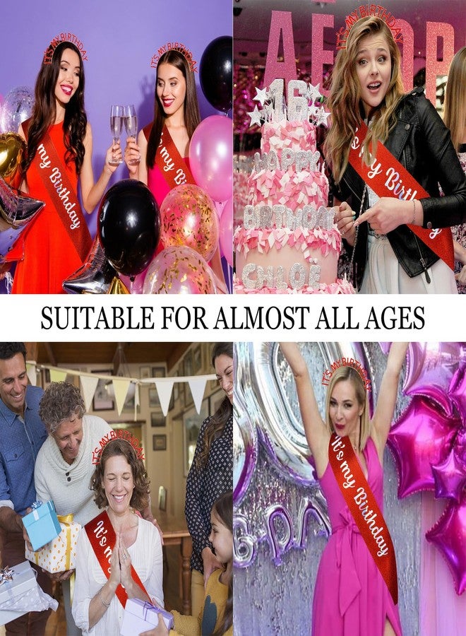 BAHABY It's My Birthday Princess Sash Set - Red Headband, Tiara & Accessories for Women Girls Happy Party - Image 4