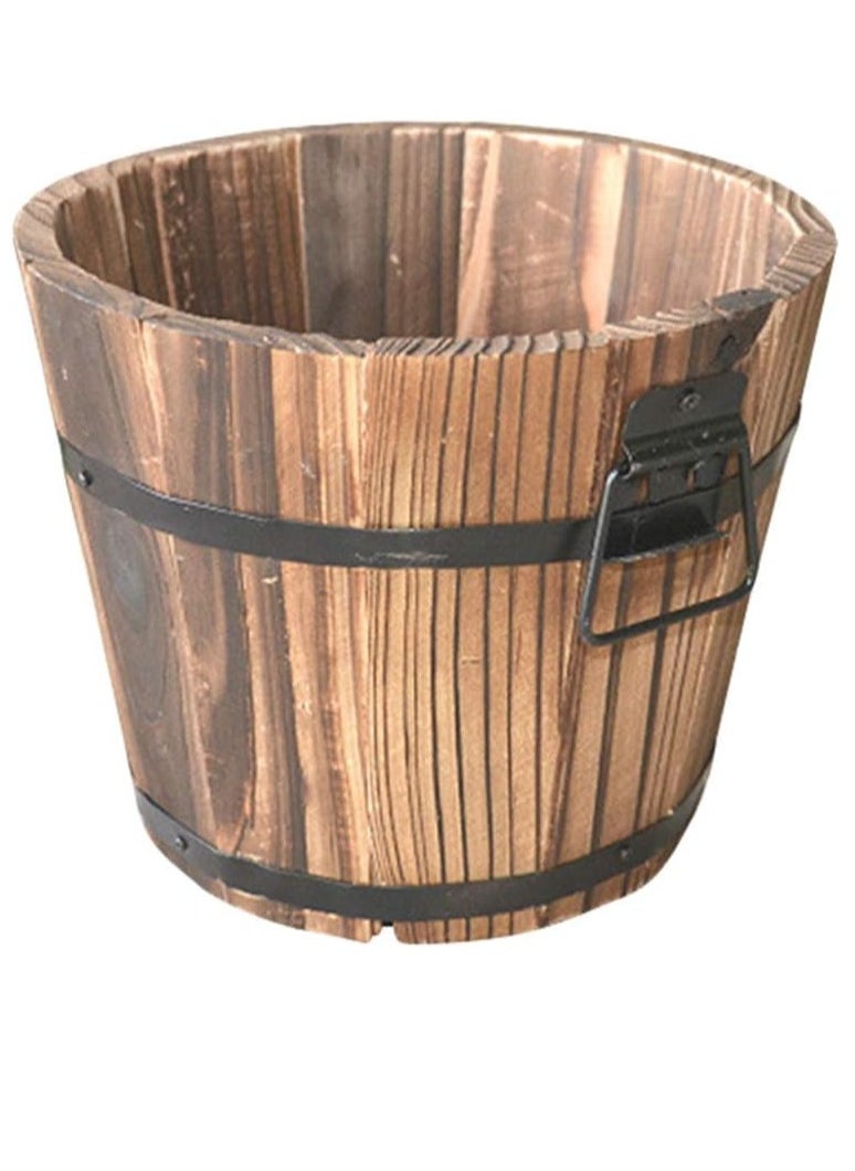 HOME TASTE TOMSUN Wooden Barrel Planters Rustic Wooden Bucket Flower Planter with Handles Plant Pots for Indoor Outdoor Garden Home Plants  - Image 1