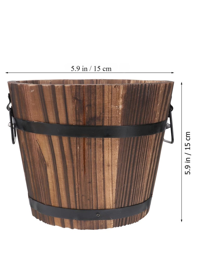 HOME TASTE TOMSUN Wooden Barrel Planters Rustic Wooden Bucket Flower Planter with Handles Plant Pots for Indoor Outdoor Garden Home Plants  - Image 2