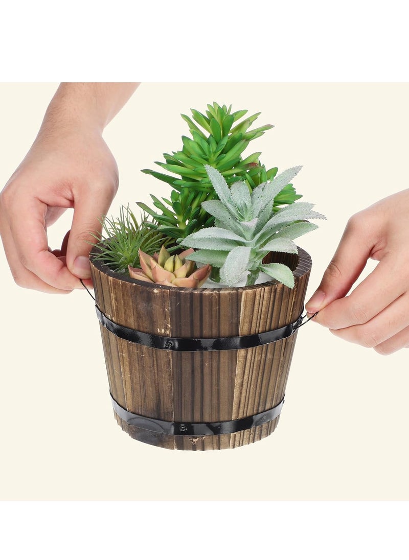 HOME TASTE TOMSUN Wooden Barrel Planters Rustic Wooden Bucket Flower Planter with Handles Plant Pots for Indoor Outdoor Garden Home Plants  - Image 3