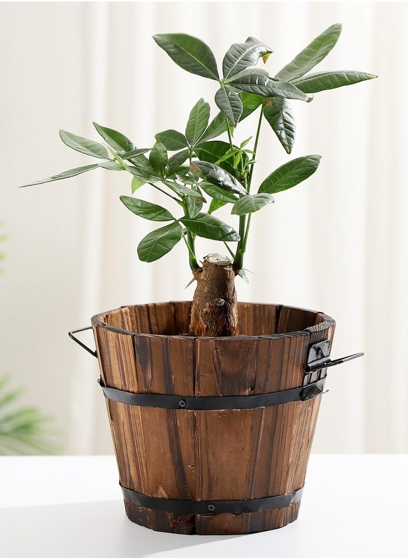 HOME TASTE TOMSUN Wooden Barrel Planters Rustic Wooden Bucket Flower Planter with Handles Plant Pots for Indoor Outdoor Garden Home Plants  - Image 4