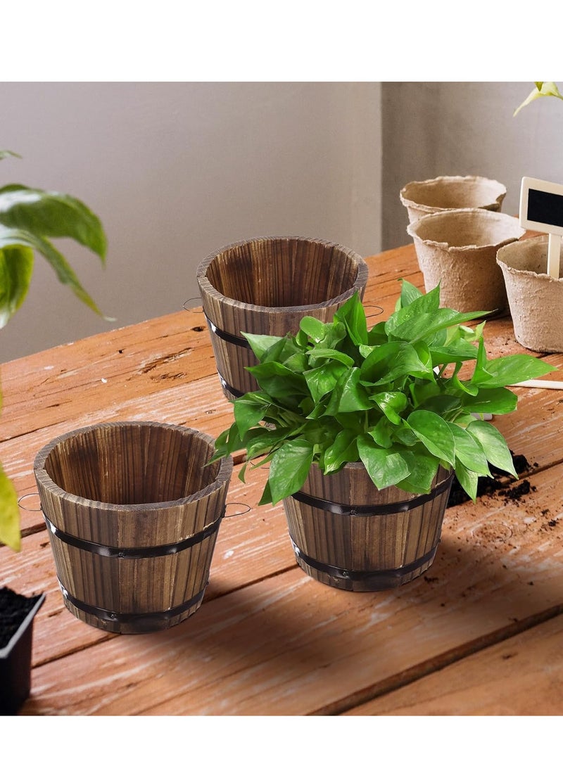 HOME TASTE TOMSUN Wooden Barrel Planters Rustic Wooden Bucket Flower Planter with Handles Plant Pots for Indoor Outdoor Garden Home Plants  - Image 5