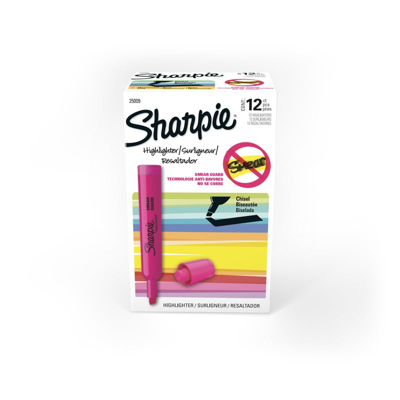Sharpie Tank Style Highlighters Chisel Tip Fluorescent Pink Box of 12 - Image 1