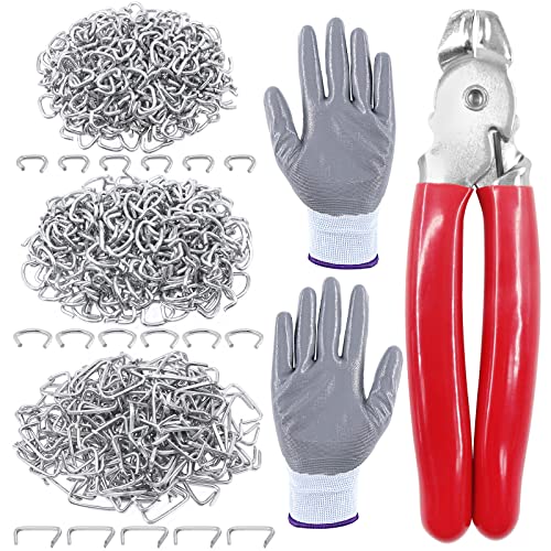 Glarks 902Pcs Hog Ring Pliers with Hog Rings Kit, 900Pcs 1/2'' 3/4'' 3/8'' Steel Hog Rings with Hog Ring Pliers and Anti-Cutting Gloves for Upholstery, Fencing, DIY Craft, Furniture and more - Image 1