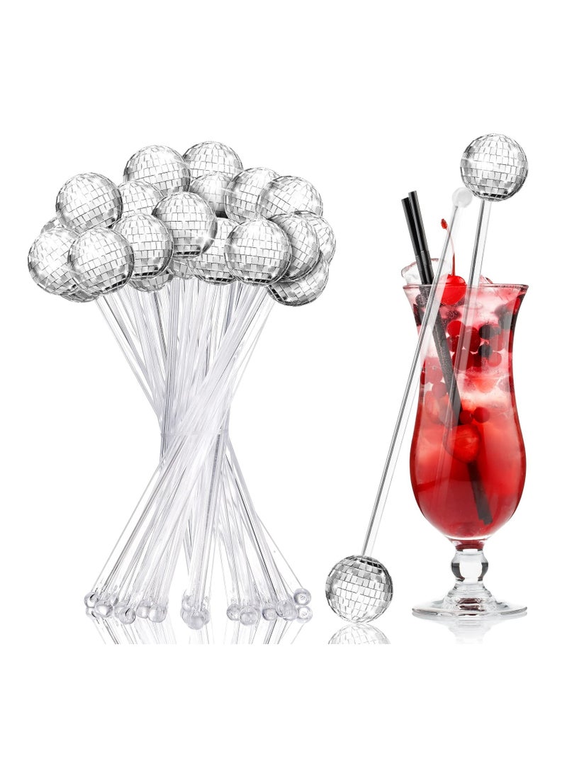SOLARAE 24 Pcs Disco Balls Cocktail Stirrers, Plastic Round Top Swizzle Sticks, Cake Pops Mirror Ball Coffee Beverage Stirrers for Home/Bar/Coffee Shop Use/Cafe (Transparent) - Image 1