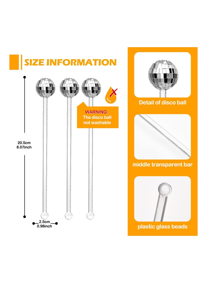 SOLARAE 24 Pcs Disco Balls Cocktail Stirrers, Plastic Round Top Swizzle Sticks, Cake Pops Mirror Ball Coffee Beverage Stirrers for Home/Bar/Coffee Shop Use/Cafe (Transparent) - Image 2