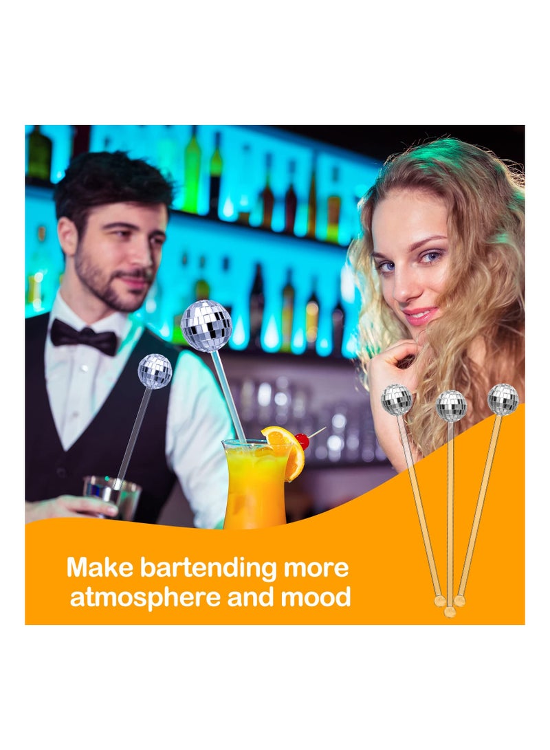 SOLARAE 24 Pcs Disco Balls Cocktail Stirrers, Plastic Round Top Swizzle Sticks, Cake Pops Mirror Ball Coffee Beverage Stirrers for Home/Bar/Coffee Shop Use/Cafe (Transparent) - Image 5