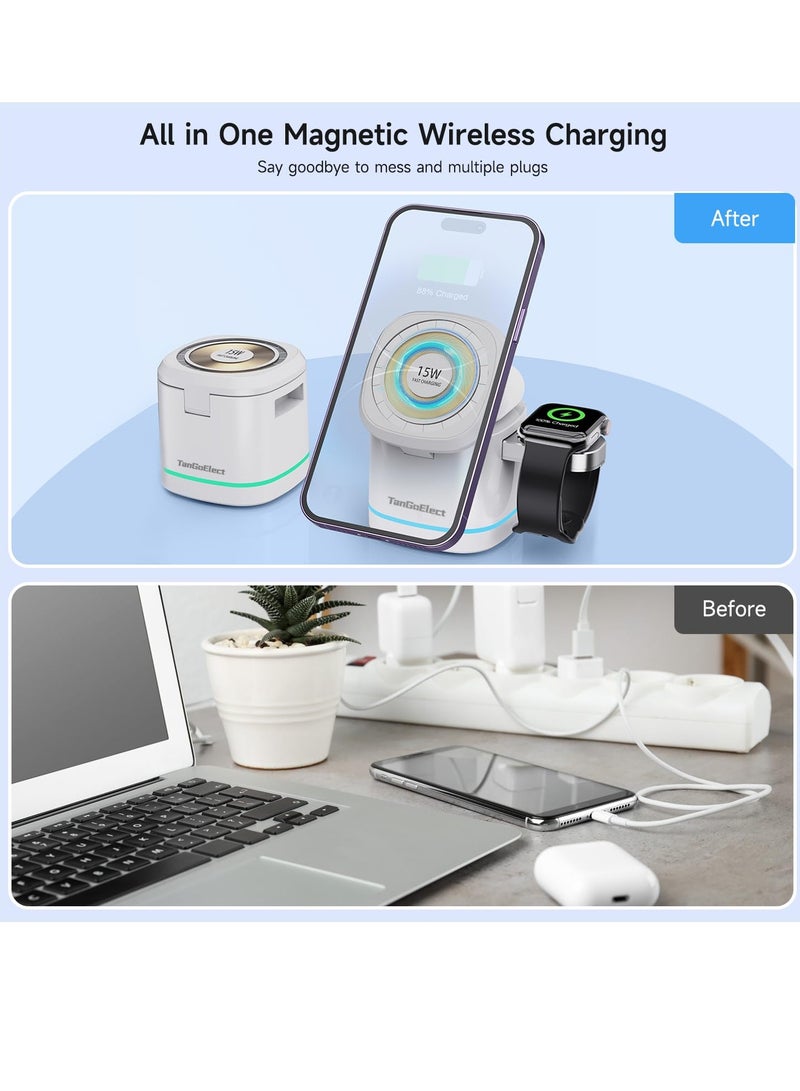 SOLARAE 3 in 1 Wireless Charging Station, Magnetic Charger Stand Fit for iPhone 15/14/13/12, Fit for Apple Devices 15W Fast Charging Wireless Charger Cube, Travel Charger Fit for iWatch & AirPods' 2/3/Pro - Image 3