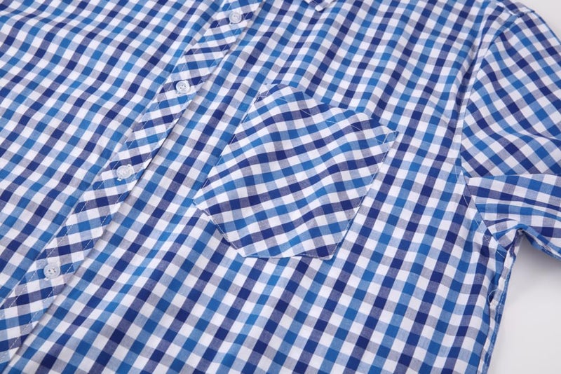 JupiterSecret Men's Plaid Button Down Shirts Cotton Long Sleeve Dress Shirt Business Casual Regular Fit Shirts with Pocket (Blue,L) - Image 4