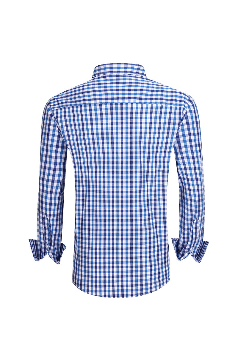 JupiterSecret Men's Plaid Button Down Shirts Cotton Long Sleeve Dress Shirt Business Casual Regular Fit Shirts with Pocket (Blue,L) - Image 2