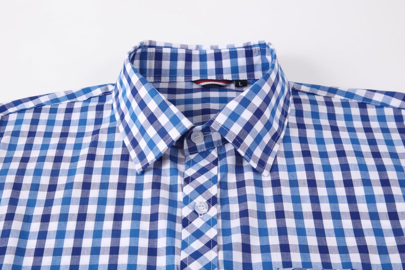 JupiterSecret Men's Plaid Button Down Shirts Cotton Long Sleeve Dress Shirt Business Casual Regular Fit Shirts with Pocket (Blue,L) - Image 3