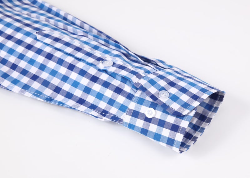 JupiterSecret Men's Plaid Button Down Shirts Cotton Long Sleeve Dress Shirt Business Casual Regular Fit Shirts with Pocket (Blue,L) - Image 5