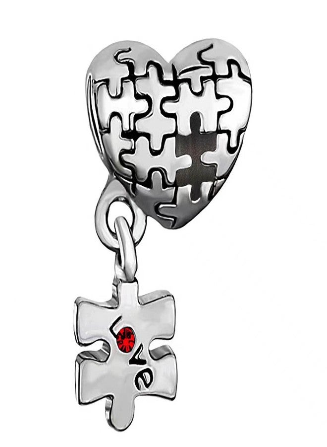 MiiFort Autism Awareness Jigsaw Puzzle Love Heart Dangle Charm Compatible with Pandora Bracelets Red CZ Support Women Christmas Family Daughter Sister Granddaughter - Image 1
