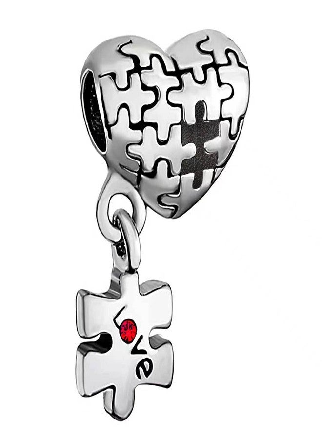 MiiFort Autism Awareness Jigsaw Puzzle Love Heart Dangle Charm Compatible with Pandora Bracelets Red CZ Support Women Christmas Family Daughter Sister Granddaughter - Image 3
