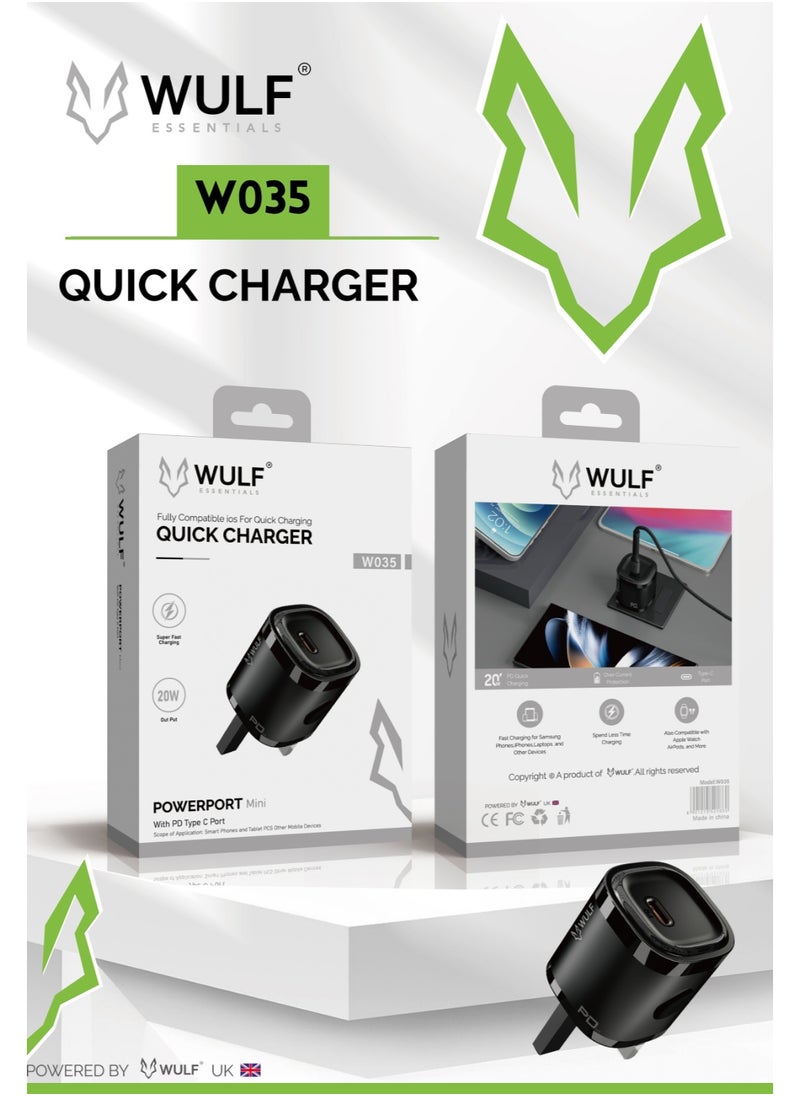 Wulf Essentials WULF Essentials W035 PowerPort Mini 20W Fast Charger – Fully Compatible with iOS Devices 