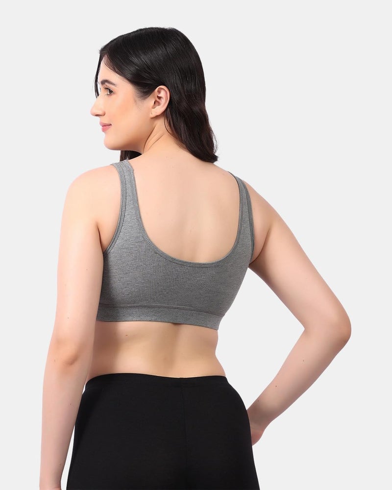 LAVOS Bamboo Cotton Everyday Sports Bra for Women Non Padded Full Coverage, Non Wired Soft Breathable Broad Strap Training Bras for Womens, Yoga, Workout, Gym Bra for Girls/Women Grey - Image 2