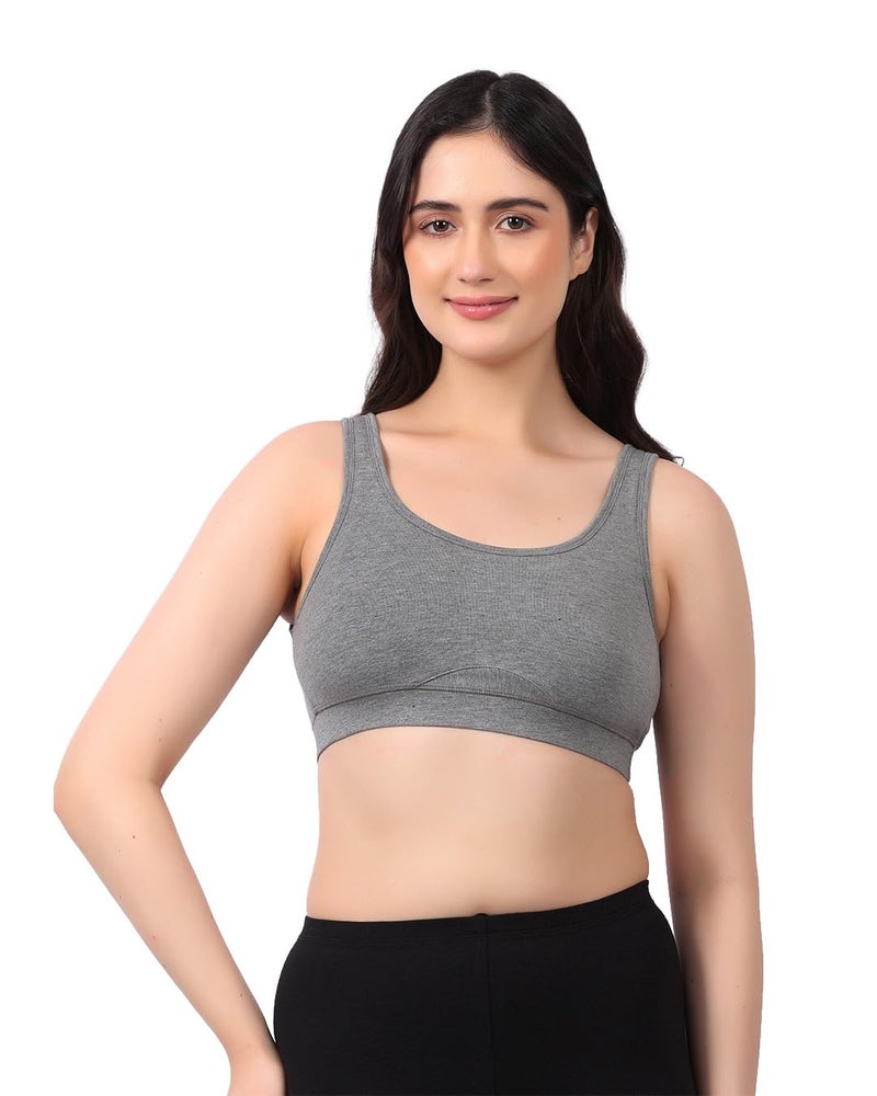 LAVOS Bamboo Cotton Everyday Sports Bra for Women Non Padded Full Coverage, Non Wired Soft Breathable Broad Strap Training Bras for Womens, Yoga, Workout, Gym Bra for Girls/Women Grey - Image 1