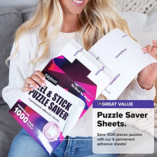 TIDYBOSS 6 Pack Jigsaw Puzzle Saver Sheets Puzzle Keeper Preserves 1000 Piece Puzzles up to 24 x 30 Inches Puzzle Glue and Frame Puzzle Accessories Also Come with 4 Adhesive Wall Hangers - Image 5