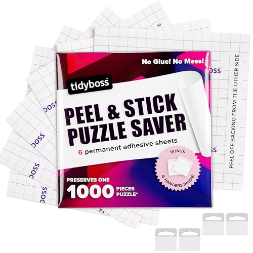 TIDYBOSS 6 Pack Jigsaw Puzzle Saver Sheets Puzzle Keeper Preserves 1000 Piece Puzzles up to 24 x 30 Inches Puzzle Glue and Frame Puzzle Accessories Also Come with 4 Adhesive Wall Hangers - Image 1