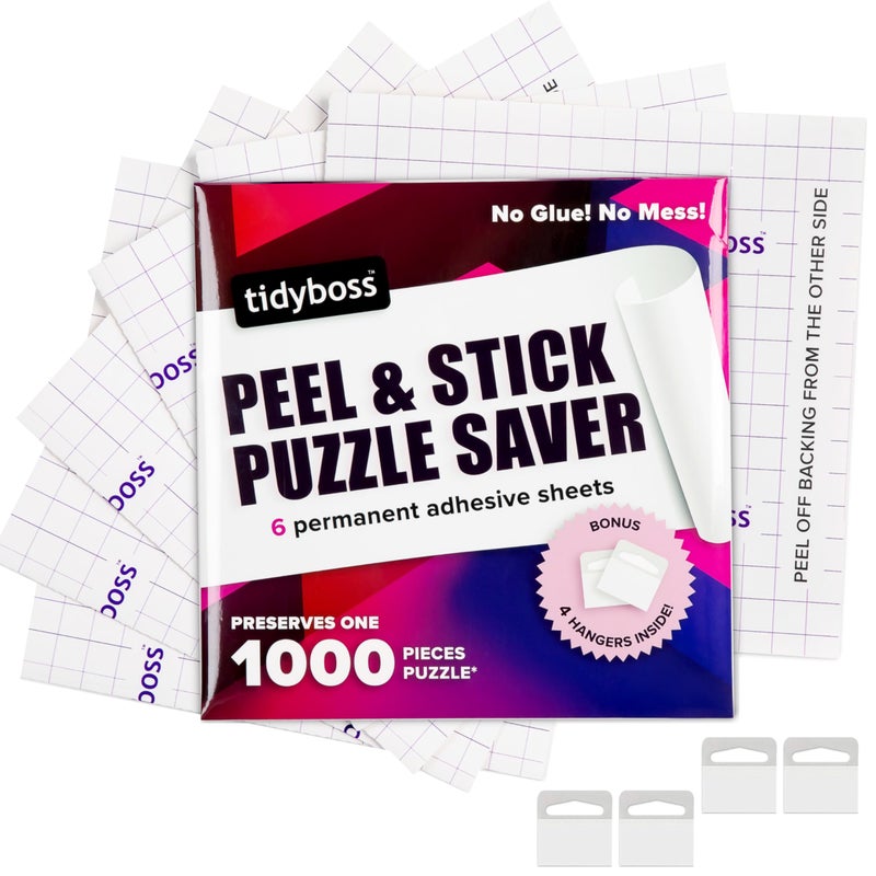 TIDYBOSS 6 Pack Jigsaw Puzzle Saver Sheets Puzzle Keeper Preserves 1000 Piece Puzzles up to 24 x 30 Inches Puzzle Glue and Frame Puzzle Accessories Also Come with 4 Adhesive Wall Hangers - Image 4